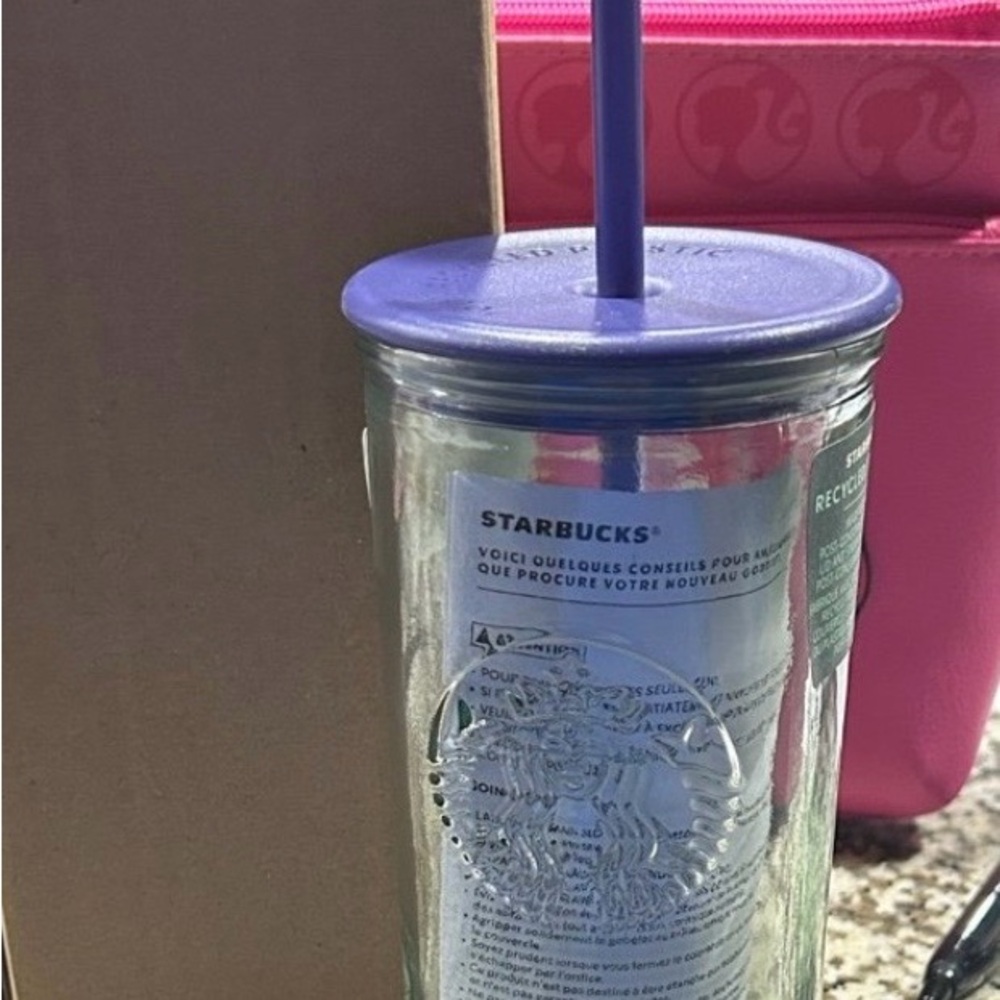Starbucks Clear Glass Drinking Tumbler with Embossed Vertical Logo - Picture 3 of 3